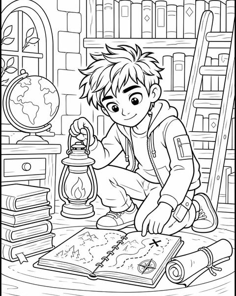 Hidden Library Map Hunt coloring page preview